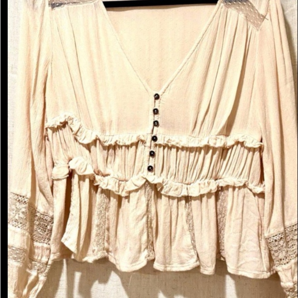 American Eagle Boho Lace Peasant Top Small Cream